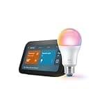 Echo Show 5 (newest model) with WiZ 60W A19 LED Smart Color Bulb - Connects to Your Wi-Fi - E26 Base - Control with Voice or App - Matter Compatible