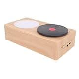 Jiawu Record Player Speaker, 360° Stereo Sound Night Light Rotating Disk 5.0 Turntable Speaker, Portable Wireless with Wooden Design for Bedroom Home Office