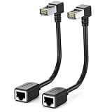 JUXINICE 2Pack 90 Degree Cat6 Ethernet Extension Cable 20 Inch, RJ45 Male to Female Right Angle Upward Adapter, LAN Network Extender Patch Cord for Router, Modem, PC, Switch （Black）