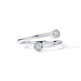 PAVOI 14K Gold Plated CZ Bypass Ring | Simulated Diamond BTY Ring | Stacking Rings for Women (White Plated, 9)