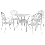 Kaorsrow 5-Piece Garden Dining Set - White Cast Aluminum Patio Furniture with 31.5 Inch Square Table and 4 Armchairs - Modern Outdoor Dining Set for Backyard, Balcony and Terrace