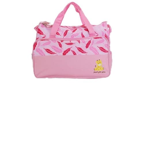 5-Piece Baby Diaper Bag Set, Mummy Nappy Handbag with Changing Mat, Bottle Holder, and Accessories Pouch (Pink)