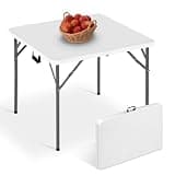 Pazidom 34" Folding Card Table, Heavy Duty Plastic Square Table Portable Fold-in-Half Utility Table w/Handle & Lock for Camping BBQ Party Banquet Wedding Market Events