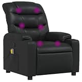 HGLADYU Manual Recliner Chair with Massage, Black Faux Leather Recliner with Cup Holders and Side Pocket, 135 Degree Tilt Vibration Massage Reclining Chair for Living Room