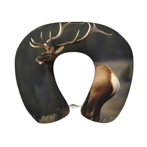 FodPand Travel Pillow Bull Elk Neck Rest Soft Comfortable Travel Neck Pillow U-Shaped Memory Foam Sleeping Rest Cushion Travel Accessories for Airplane Car and Office