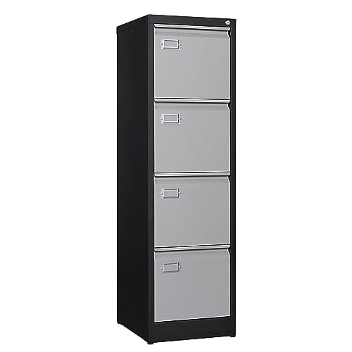 BYNSOE 4 Drawer File Cabinet with Lock Metal Vertical Filing Cabinet Office Home Lateral File Cabinet for A4 Legal/Letter Size,Assembly Required (Black Gray, 4 Drawers-Vertical)