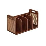 VHDY85KA Bookcase Large Capacity Creative Rattan Weaving Wooden Bookshelf Home Tabletop Storage Shelf Organizer Shelves