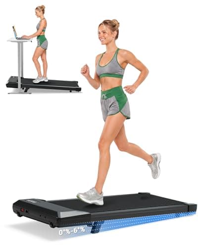 DeerRun Walking Pad Treadmill with 6% Incline, Under Desk Treadmills for Home Office, 2.5 HP Mini Portable Walking Pad, 300 Lbs Capacity, App & Remote Control for Small Spaces