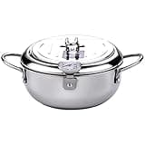 XDSRFVW Deep Frying Pot with A Thermometer and A Lid 304 Stainless Steel Kitchen Fryer Pan 20 24 Cm(24cm)
