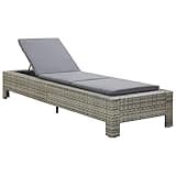 KHNLGFR Gray Poly Rattan Patio Sunbed with Cushion, Outdoor Sun Lounger Adjustable Recliner for Poolside Balcony Camping, 1 Seat