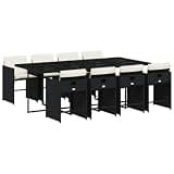 Makastle 9 Piece Patio Dining Set with Cushions, Black, 86.6" x 41.7" x 28.7", Rectangular, Assembly Required