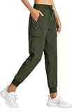 Libin Women's Hiking Cargo Pants Quick Dry Joggers Tall, Army Green L
