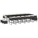 HBFDSFG 17-Piece Garden Dining Set with 12 Chairs and 4 Stools, Black PE Rattan with Tempered Glass Top, Cream White Cushions for Outdoor Meals
