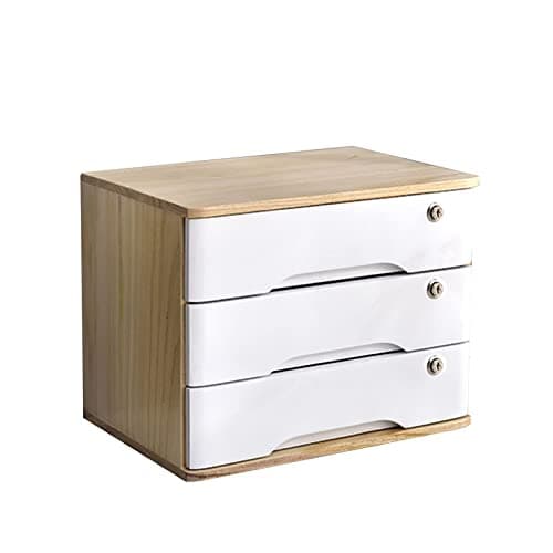 Desktop File Cabinet, Wood Desktop Organizer Cabinet, Desktop Storage Box with Drawers, File Organizer with Drawers, Office Supplies A4 Receipt File Organizer, with Lock (C)