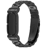 Replacement Band Compatible for Google Fitbit Air, Stainless Steel Watch Strap, Breathable Metal Wristband Size Adjustable Easy Installation (Black+Alloy Bumper)
