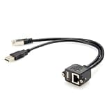 QUNALIOA Dual USB 2.0 RJ45 Cat5e Ethernet Combo Extension Cable RJ45 8P8C USB Type-A Male to Female Screw Panel Chassis Feedthrough Cable