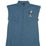 Milwaukee Leather Mens 'Flag and Skull' Sleeveless Blue Denim Shirt-MPMH115034-BLUE-3X