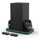 Charging Stand with Cooling Fan, CODOGOY Vertical Stand Compatible with Xbox Series X/S Console&Controller, Dual Controller Charger Station Dock with 3 USB Ports,2*1100 mAh Rechargeable Battery Packs