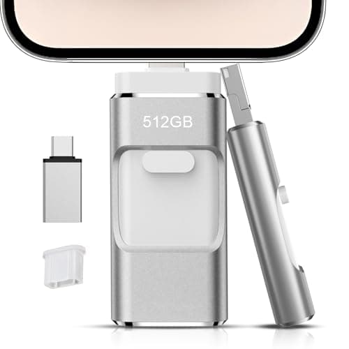 512GB Flash Drive[No App Required] Intended for Phone Tablet Androidphone and Computers, 4 in 1 Photo Stick for Phone Memory Storage Easily Backup Photos Videos（Silver）