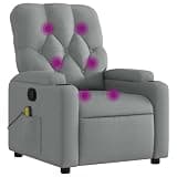 HGLADYU Massage Recliner Chair Light Gray Fabric with 6 Vibration Points, Adjustable Backrest and Footrest 135 Degree, Cup Holders and Side Pocket, Remote Control, Polyester Upholstery
