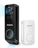 PHILIPS Security Video Doorbell Camera (Chime Included), No Monthly Fee, Dual Cameras 2K QHD with Motion Detection, 2-Way Audio, Supports Alexa & Google Assistant, Battery/Wired Powered