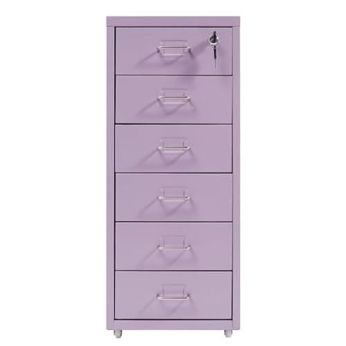 TuiLesoung 6 Drawer File Cabinet with Lock, Metal Filing Cabinet, Vertical Cabinets, A4/Letter/Legal Size Space-Saving Storage with Wheels for Supplies & Crafts Home Office (Purple)