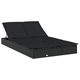 KHNLGFR 2-Person Patio Sunbed with Cushions, Adjustable Rattan Daybed with Steel Frame for Poolside, Balcony, or Campsite