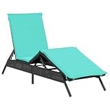 KMUNGDWG Outdoor Sun Lounger with Cushion, Black Poly Rattan Lounger with Adjustable Backrest and Footrest, PE Rattan Patio Chaise Lounge with Thick Padded Cushion and Removable Washable