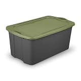 30-gallon extra-large plastic storage box with full-grip handle, grey, 34x20x15 inches, stackable.