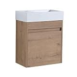 Beyondnext 18 Inch Wall Mounted Bathroom Vanity with Ceramic Sink, Modern Floating Bathroom Cabinet, Durable Plywood Construction, Soft Close Door, Oak Finish for Small Bathroom
