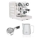 Rocket Appartamento 2.0 Espresso Machine (White) Bundle with 58mm Bottomless Portafilter & 12oz Matte White Frothing Pitcher - Barista Accessory Kit