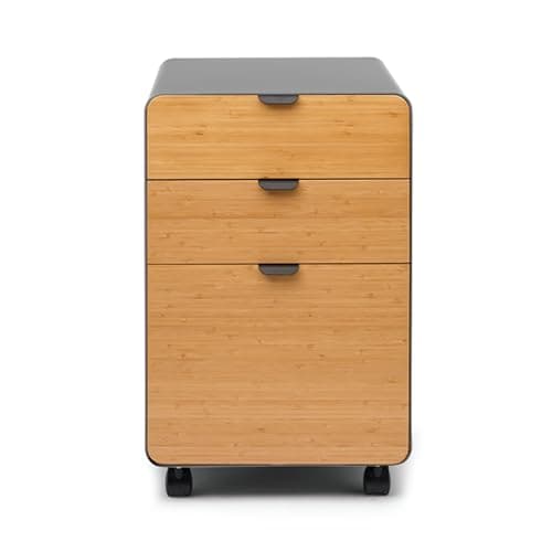 UPLIFT DESK 3-Drawer Mobile File Cabinet - Steel Rolling Filing Cabinet with Lock, Soft-Close Top Drawer, Letter & Legal Size File Storage, Easy Assembly for Home Office (Industrial, Bamboo)