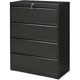 Simpli-Magic 4 Drawer Lateral Metal File Cabinet with Lock, Black