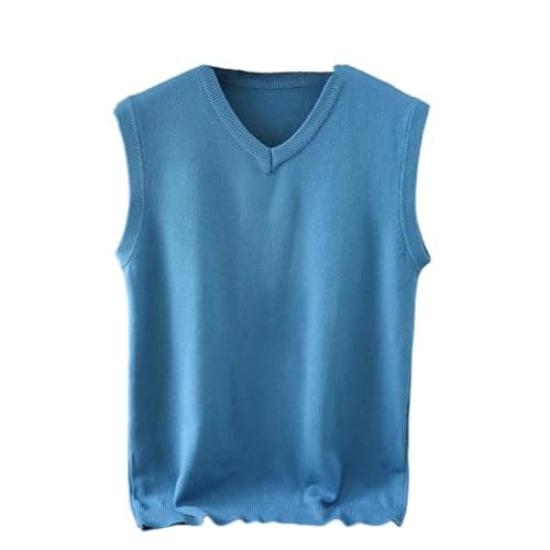 Men Spring Autumn V Neck Sleeveless Knit Vest Solid Color Loose Sweater Waistcoat Haze Blue XL