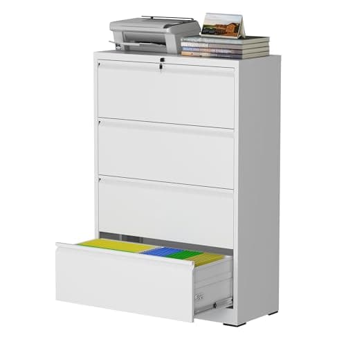 FOSTOKO 4 Drawer File Cabinet, Lateral File Cabinet with Lock, Metal Filing Cabinets for Home Office, Heavy-Duty Filing Cabinets for Legal/Letter/A4 Documents, Assembly Required, White