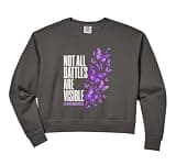 Womens Lupus Awareness Purple Ribbon Butterflies Comfort Colors Crop Sweatshirt