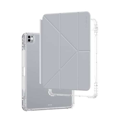 AMAZINGTHING for iPad Pro 11-inch M5/M4 [Minimal FlexFolio] Smart Case Y-Fold Multi-Angle Stand, Built-in Stylus Pen Holder, Magnetic Auto, Smooth Vegan Leather, Precise Port Cutouts, Gray