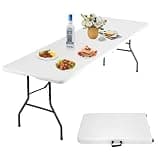 Pazidom 8 Foot Folding Table, Heavy Duty Foldable Table with Handle, Portable Fold-in-Half Utility Tables for Indoor & Outdoor Use Perfect for Camping BBQ Party Wedding Market Events, White