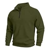 Quarter Zip Sweatshirts for Men Long Sleeve Stand Collar Loose Fit Shirts Fall Winter Comfy Casual Pullover Tops Army Green