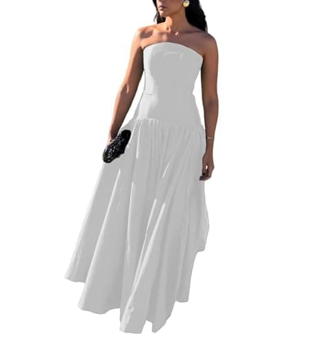 Strapless Satin Wedding Guest Dress A-Line Elegant Prom Dress Simple Formal Evening Party Gown for Women White