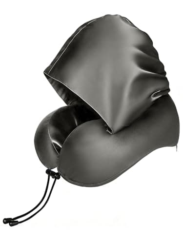 BAIKEA Satin Neck Pillow with Hood Pixie Pillows for Short Hair Sleep Travel Airplane Memory Foam Long Flight Plane Essentials Grey