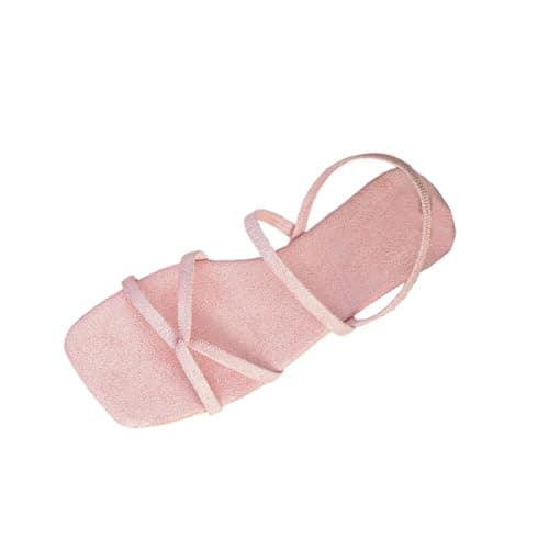 Strappy Sandals Women Square Toe Flat Slides Summer Beach Shoes Minimalist Suede Comfort Walking Roman Footwear Sandals