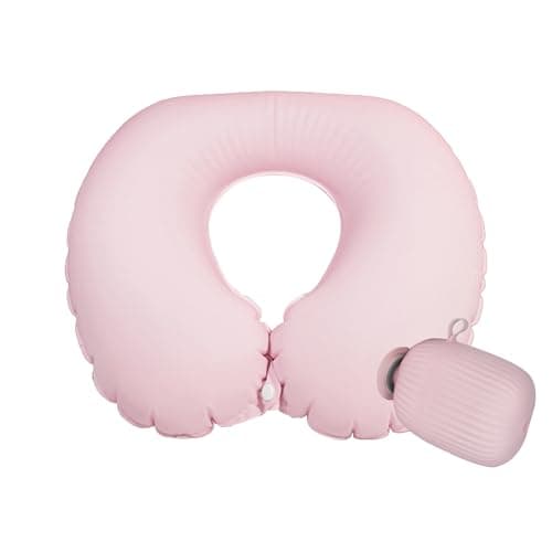BAIKEA Inflatable Travel Neck Pillow Airplane Compact Support Pillows Blow Up Long Flight Plane Essentials Pink