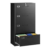 Letaya 4 Drawer File Cabinets with Lock,Metal Lateral Filing Storage Cabinet Printer Stand,Black Steel Home Office Cabinet for Hanging Files Letter/Legal/A4 Size (Black, H51.73×W28.35×D15.74)