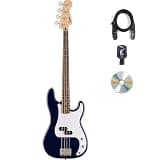 Fender Squier Sonic Precision Bass Guitar - Midnight Blue Bundle with Tuner, Strap, and Austin Bazaar Instructional DVD