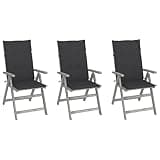 Makastle Patio Reclining Chair Set, Grey, 22.4" x 27.2" x 43.3", 43.52 lbs, Rectangular, 3 Pack with Anthracite Cushions, Assembly Required
