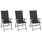 Makastle Patio Reclining Chair Set, Grey, 22.4" x 27.2" x 43.3", 43.52 lbs, Rectangular, 3 Pack with Anthracite Cushions, Assembly Required