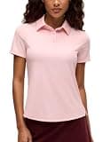 CRZ YOGA Golf Polo Shirts Short Sleeve for Women UPF 50+ - Sun Protection Tennis Athletic Collared Tops Lightweight Quick Dry Strawberry Pink Medium