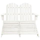 DXKDUSOKJ 2-Seater Solid Fir Wood Patio Adirondack Chair with Detachable Ottoman, White Outdoor Garden Seating Set