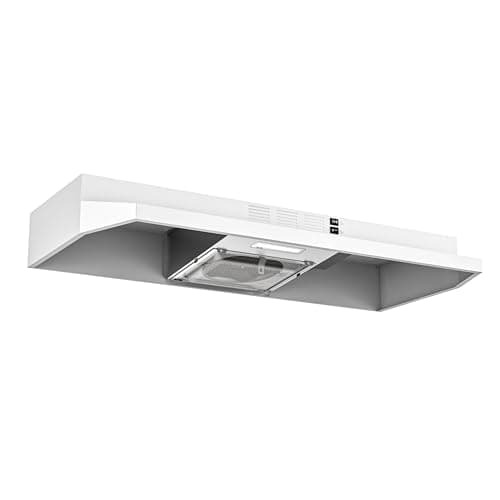 FIREGAS Range Hood 36 inch Under Cabinet, Ducted/Ductless Convertible Kitchen Hood, White Painted Stainless Steel Vent Hood with LED Light,2 Speed Exhaust Fan